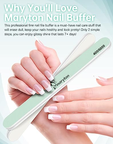 Maryton Nail Buffer 10PCS - Salon Shine for Natural Nails, 400 6000 Grit
