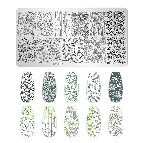 AddFavor Nail Stamping Plate Kit with Nail Stamp and Scraper, 6pcs Leaf Fruit Geometric Nail Stamper Kit for Home Salon Manicure Polish Print Stencils Design Tools - color: Color B