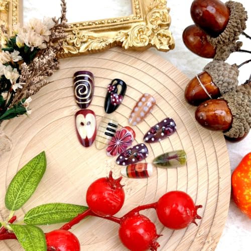 30pcs Fall Fake Nails Autumn Mushroom Fruit Press on Acrylic Nails - color: Halloween Press on Nails 23