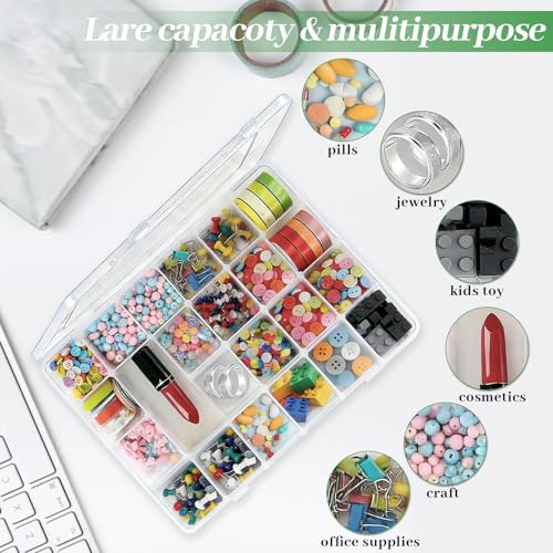 24 Grids Plastic Organizer Box with Removable Dividers Clear Multi Compartment Storage Container Small Crafts Organizer Box for Beads Jewelry Tackles Nail Charm Button Sticker (2Pcs)