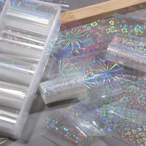 10 Rolls Aurora Nail Foil Iridescent Clear Nail Transfer Foil - color: Clear Iridescent