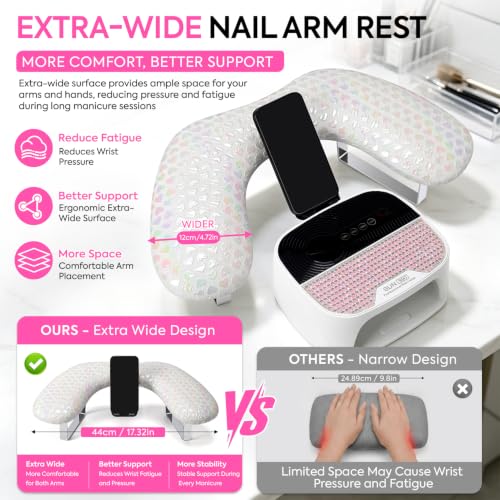 Arm Rest for Nails Tech, Manicure Hand Rest, U-shaped Armrest - color: White
