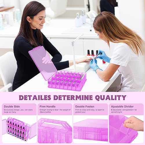 SUBAY 2 Pcs Portable Nail Polish Organizer, Clear Double Side Nail Polish Holder,Gel Nail Storage for 48 Bottles with 6 Adjustable Dividers in Each Side Space Saver Pink - size: 2 Pieces Pink
