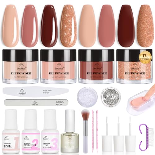 Beetles Fall Dip Powder Nail Kit, Brown Nude Skin Glitter - color: Espresso Glow