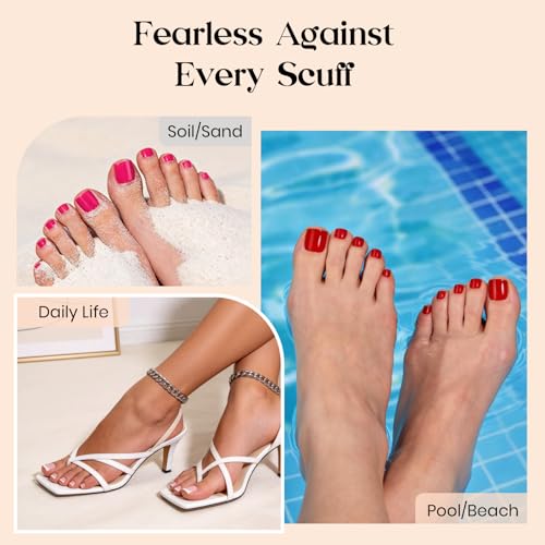 Beetles Red Press On Toenails - Cherry Rouge, Short Square 150 Pcs - color: 3 - Red Solid - Short