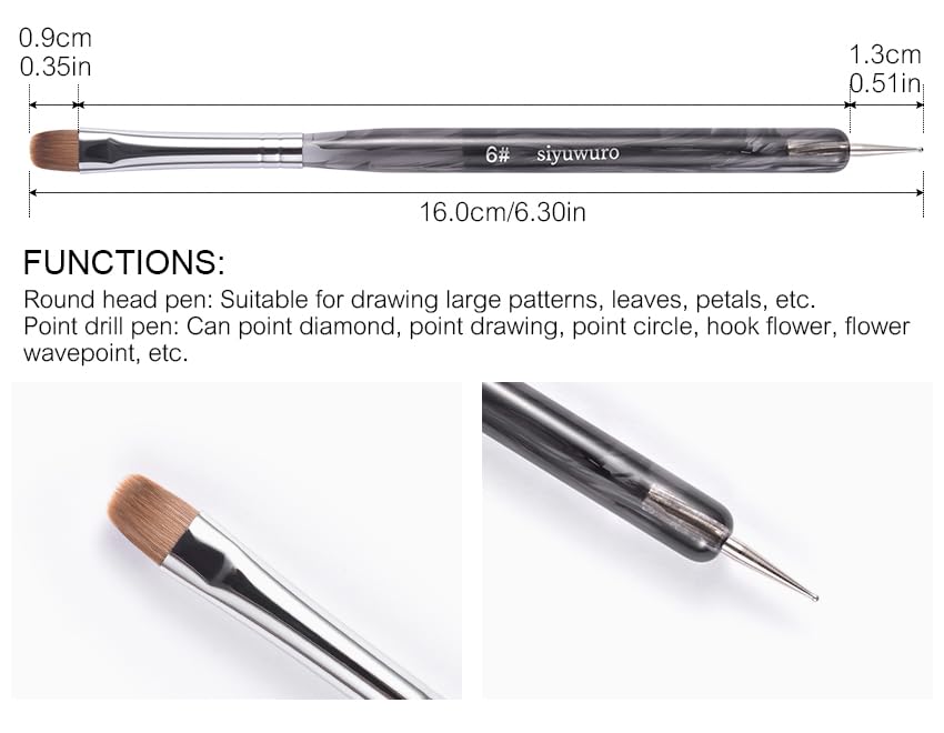 Kolinsky Sable Nail Brush French Nail Brush 2 Way Professional UV Gel Acrylic Nail Art Brush with Dotting Tool for French Manicure Cuticle Clean Up Nail Art Design Brush (6#) - color: 6#