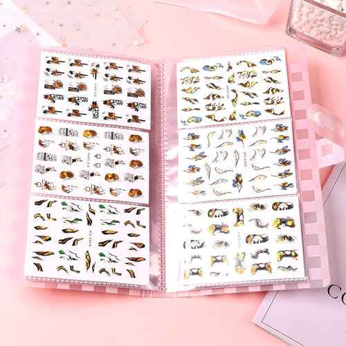 120 Slots Collecting Album for Nail Polish Strips Full Nail Wraps Toenail Stickers Storage Empty Storage Binder Book Water Transfer Nails Decals Collect Book Tools Accessories - Plaid - color: Pink Plaid