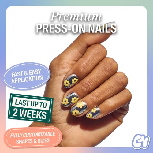 Chillhouse Chill Tips Press on Nails Kit - Bloomware (Oval) 30 Nail Shapes & Sizes - Up to 2 Weeks of Wear - Customizable, Reusable, Salon Quality - Non-Toxic Glue - Women Owned - Beauty & Self Care - color: Bloomware