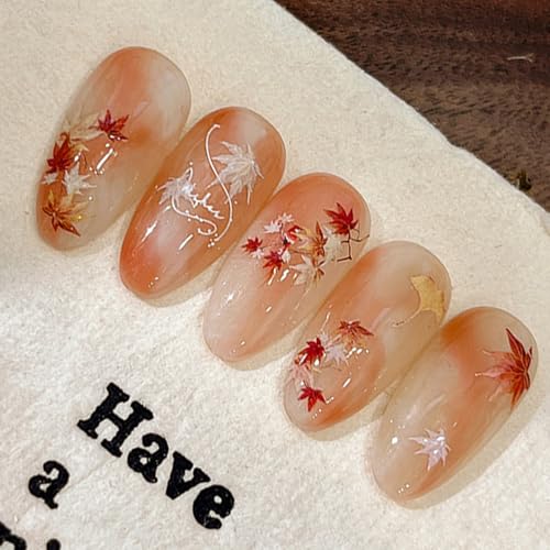 2Sheets Autumn Maple Leaf Nail Art Stickers 5D Embossed Fall Leaf Nail Decals Shiny Maple Leaves Nail Sticker for Thanksgiving Day Nail Art Maple Leaf Manicure Acrylic Nails Accessories for Women DIY - style: maple leaf