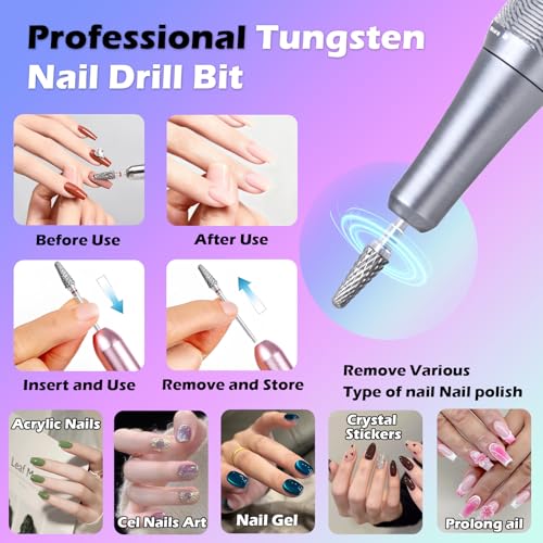 FANTEXY 3/32" Nail Drill Bit Professional Carbide Tungsten Drills Bit,Acrylic Nail Bits,Gel Polish Remover Drills Bits,Nails Drill Tips,Suitable for Manicure Pedicure Cuticle Gel Polishing,Fine-F