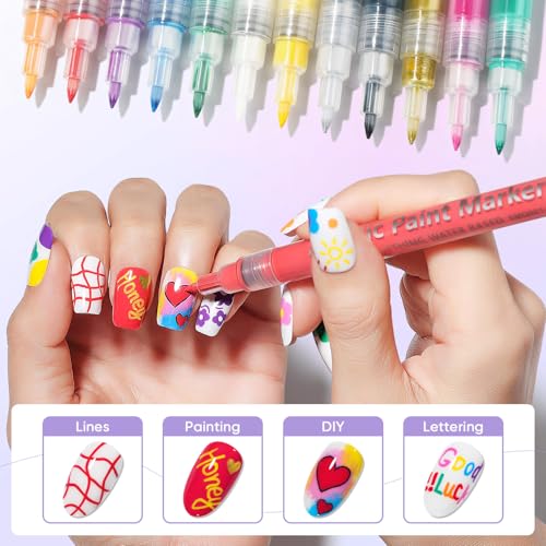 AIMEILI 12 Colors Nail Art Pens Set, Fine Tip Acrylic Paint Pens for Salon & Home DIY Nail Design, Dotting Drawing Liner Brush for Manicure, Nail Polish Art Decoration Kit 1 - color: VD-PEN01