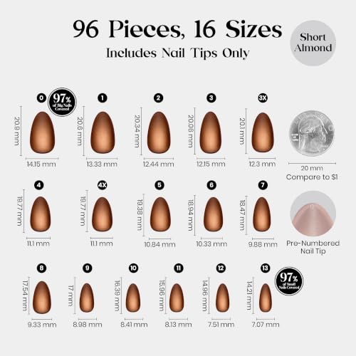 Beetles Brown Cat Eye Press On Nails Short Almond, 96 PCS Nail Tips - color: 0 - Brown CatEye - S