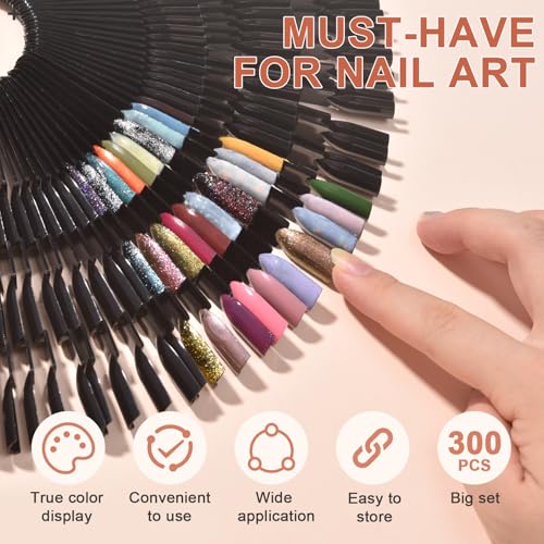 300 Tips Black Nail Swatch Sticks 3 in 1 Nail Display Sticks - color: Black