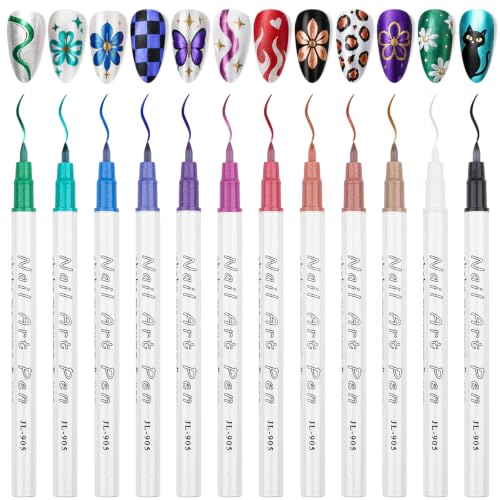 12 Colors Nail Art Pens Set, TOROKOM Nail Art Markers 3D Nail Polish Pens - color: 12 Color-I