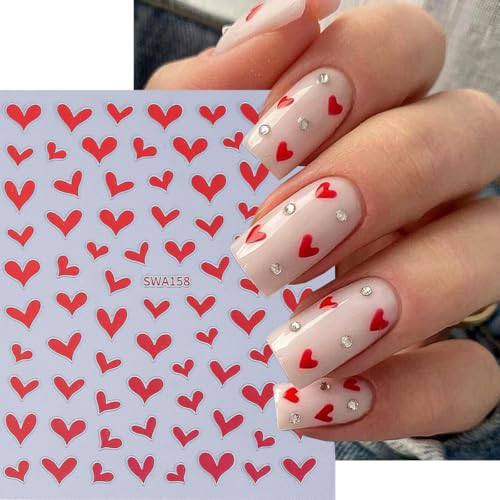 Heart Nail Stickers for Nail Art, Valentines’ Day Hearts Nail Art Stickers Decals 6PCS Black White Red 3D Self-Adhesive Heart Sticker for Nails Valentines Nails Design Manicure Supplies for Women - style: red white black heart