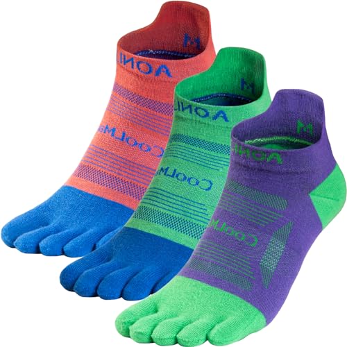Toe Socks Cool-max Running Socks for Men Women 3 Pairs Athletic Breathable Five Finger Socks - color: E4837-multicolor-3pcs, size: Medium
