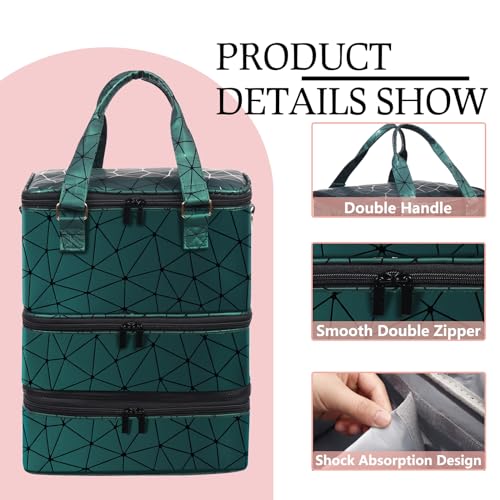 FCQQYWZ Large Nail Polish Organizer Case Hold 84+ Bottles Nail Polish & Nail Lamp, 3 Layers Nail Organizers and Storage for Nail Tech with Divider, Travel Carrying Case(Green) - color: Green-84Bottles