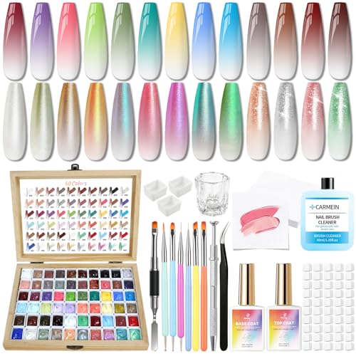 Sponge Pat Gel Polish Palette, 60 Colors Ombre Gel Nail Polish Kit, Gradient Blush Blooming Painting Pigment Patting French Manicure Tools Nails Art DIY Home (60 Colors Set) - size: 60 Colors Set