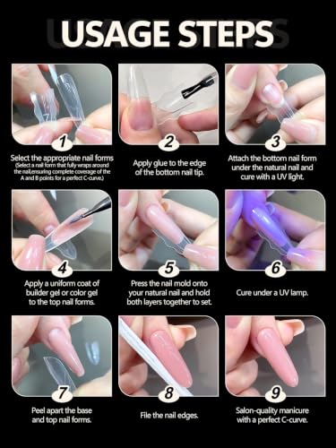 TOROKOM Sandwich Nails Dual Forms for Builder and Poly Nail Gel Extensions - color: Almond