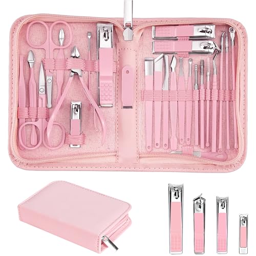 26Pcs Manicure Nail Clipper Set for Women Gift, Pink Case - color: Pink