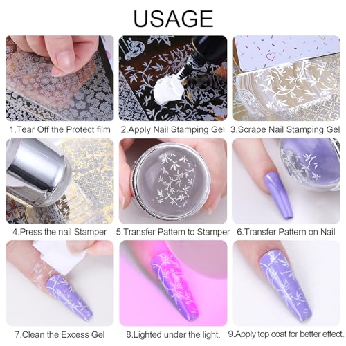 Lace Nail Stamping Plate Set - French Tip Stamp Silicone Nail Stamper Kit Bow Lace Design with Nail Stamp Plates Laser Storage Bag Nail Art Stencil Nail Supplies for Home DIY &Professional Salon - style: Lace Style
