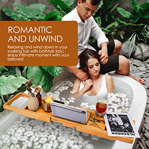 Foldable Bathtub Tray Caddy with Soap Dish Adjustable 29.5-43''Beige - color: Beige
