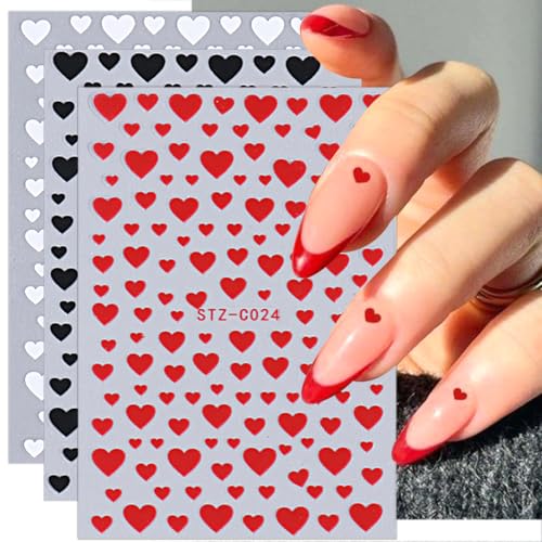 6 Sheets Heart Nail Stickers for Nail Art 3D Self-Adhesive Red Heart Nail Art Stickers White Silver Gold Hollow Hearts Love Designs Valentines Day Nail Decals for Women Acrylic Manicure Decoration - style: Heart Nail Stickers-16