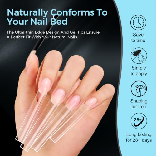 TOMICCA Extra Long Square Nail Tips 312Pcs XXXL Half Cover Acrylic Nails
