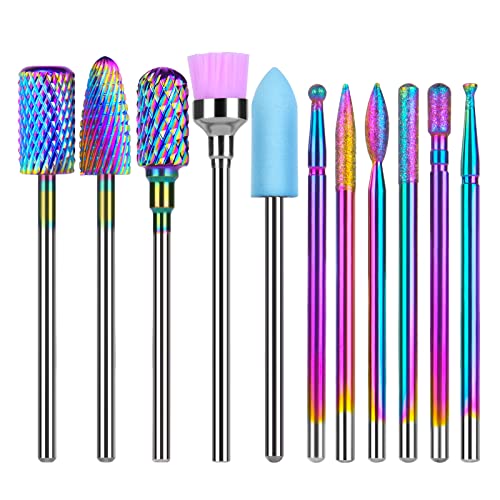 URAQT Nail Drill Bits Set, 11pcs Electric Nail Drill Bits Kit 3/32" Tungsten Carbide Less Dust Nail Bits, Cuticle Polishing Bits for Acrylic Gel Nails, Electric Nail Files Manicure Pedicure Drill Tool - color: A-11pcs