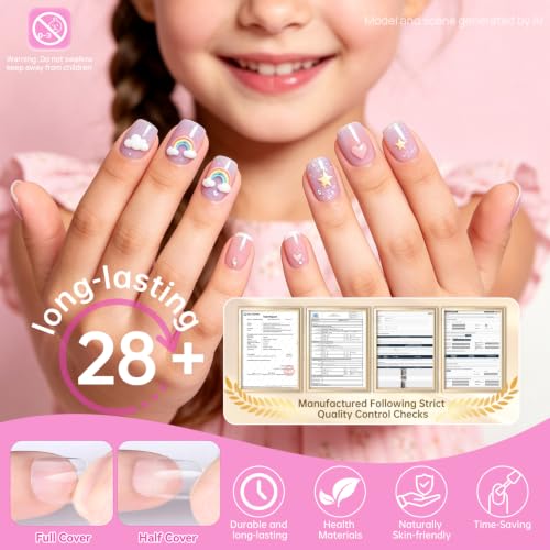 krofaue Kids Nail Tips - Children Square Clear Press On Nails - color: Clear Square Kids Nail Tips