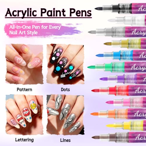 12 Colors Nail Art Pens Set, TOROKOM Nail Art Markers 3D Nail Polish Pens - color: 12 Color-F