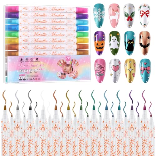 TOROKOM 12 Colors Nail Art Pens Set, Nail Art Markers 3D Nail Polish Pens - color: 12 Color Dual-Ended B