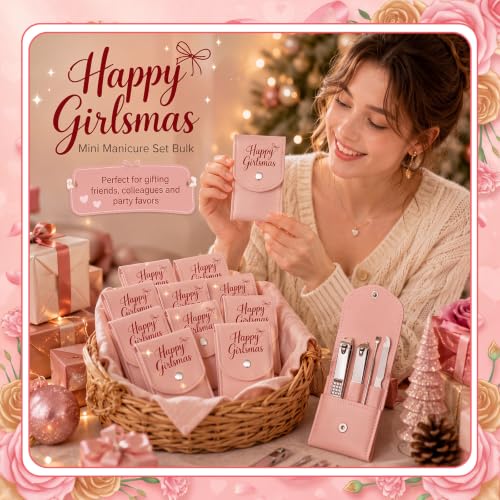 12 Pink Christmas Manicure Gifts for Women Girlsmas Party Favors - color: Happy Girlsmas