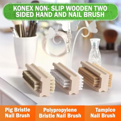 Konex Non-Slip Wooden Two-sided Hand and Nail Brush with Tampico Fiber Bristle. Fingernail brush with Beechwood body and Plant Based Fibers (Pack of 4) - size: 2 Count (Pack of 4)
