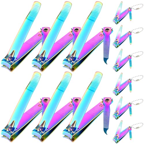 12 Pieces Nail Clippers Stainless Steel Set, Rainbow - color: Rainbow