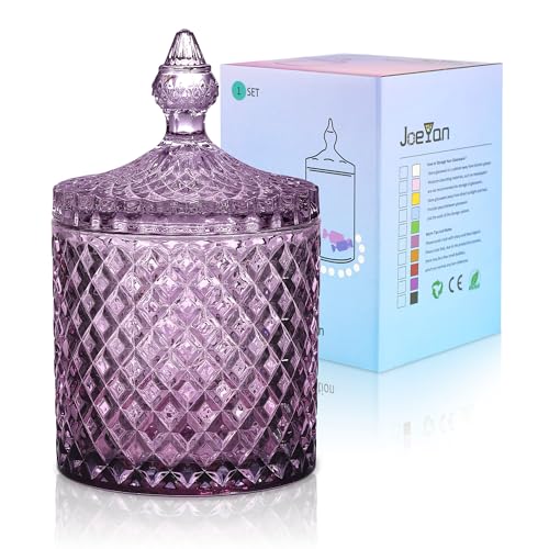 Joeyan 18oz Dark Purple Glass Jars with Lid,Embossed Candy Dishes,Diamond Faceted Glass Food Container,Decorative Jewelry Box Canisters,Colored Kitchen Bathroom Storage Organizer,Gifts for Buffet - color: Dark Purple