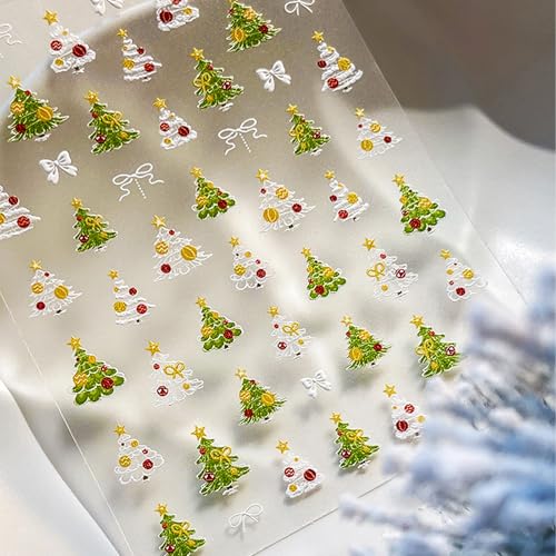 Christmas Nail Stickers for Nail Art Cute Christmas Tree Nail Art Stickers Xmas Winter 5D Embossed Nail Decals 3D Self-Adhesive Nails Supply Manicure Sliders for Nails Decoration - color: Cute Xmas Tree