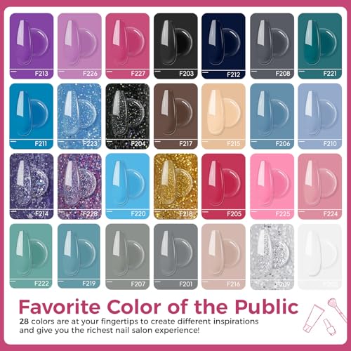 JEWHITENY 28 Colors Poly Nail Gel Kit with Base Top Coat Purple Blue Yellow Nude Pink Glitter Shades Quick-Dry for Beginners DIY Need U V Lamp Curing - color: F04