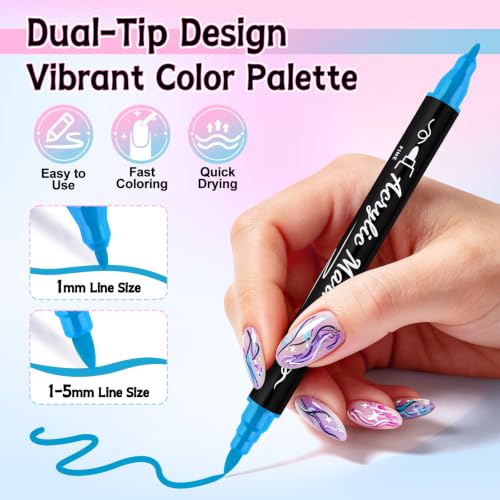 TOROKOM 12 Colors Nail Art Pens Set, Nail Art Markers 3D Nail Polish Pens - color: 12 Color Dual-Ended A