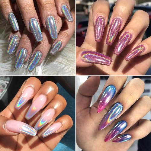 10 Colors Holographic Nail Powder, Holo Aurora Iridescent Metallic Mirror Laser Effect Chrome Pigment Glitter Dust for Salon Home Nail Art DIY Decorations - color: 10pcs Holographic Powder
