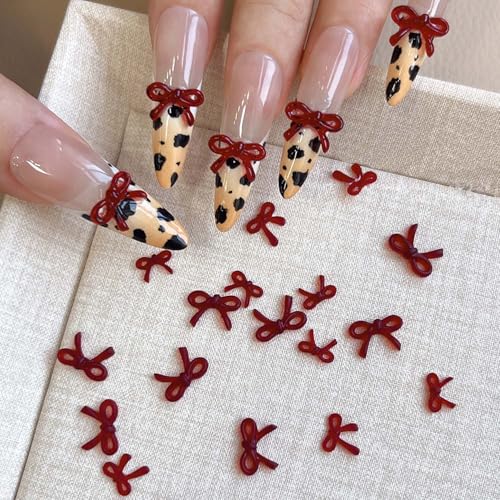 12Grid Bow Nail Charms 3D Red Bowknot Nail Art Rhinestone Design Nail Supplies Cute Nail Art Charms Mini Nail Bows Accessories for Women Manicure DIY Jewels Decoration - color: Rhinestone 02