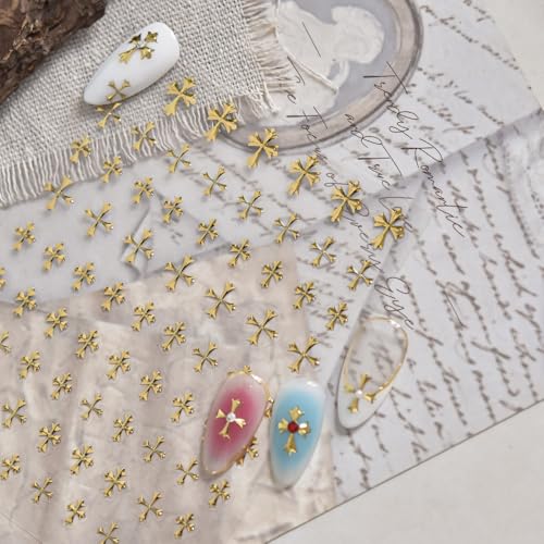 5D Embossed Nail Stickers, Premium Salon-Quality Self-Adhesive 3D Nail Art Decals, Refined Classic Designs for Easy DIY Manicure (Gold Cross) - color: Gold Cross