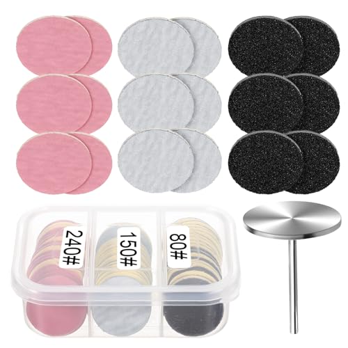 61 Pcs Sanding Paper Discs with Metal Nail Drill Bit 25mm Replacement Sandpaper Disk Foot Sanding Discs Bits Foot File for Manicure Pedicure Electric Remover Dead Skin Callus (#80#150#240 Grit) - style: Black+White+Pink