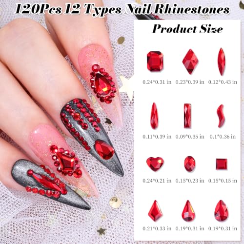 3220Pcs Red Glass Nail Rhinestones Flatback Gems Crystal - color: Red
