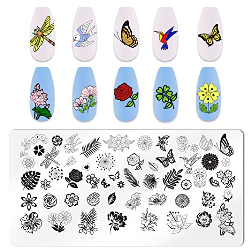6pcs Butterfly Nail Stamping Plate Nail Stamping Kit for Nails Butterfly Flower Bird Feather Leaf Image Plates Stamper Kit Nail Stamping Plates for Nails - color: Butterfly Nail Stamping Plate