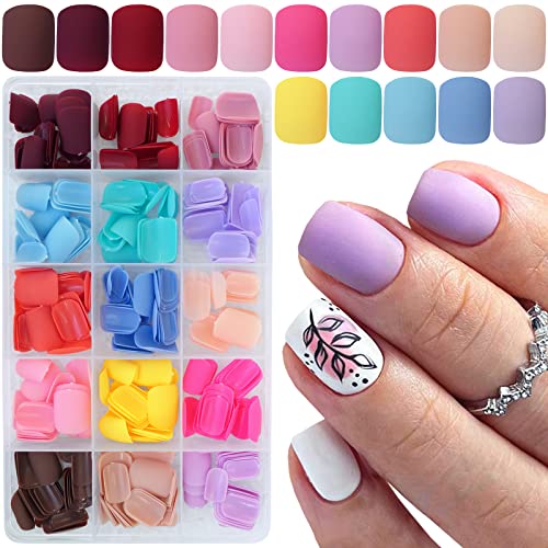 360pc Colored Press on Nails Short Square Fake Acrylic Nails