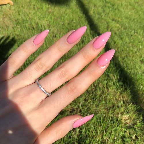 Pink Acrylic Press on Nails Almond Shaped Medium Fake Nails - color: 13-Pure Pink