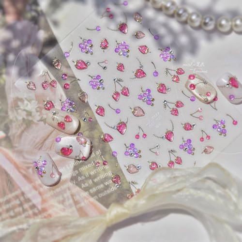 5D Embossed Nail Stickers, Premium Salon-Quality Self-Adhesive 3D Nail Art Decals, Refined Classic Designs for Easy DIY Manicure (Crystal Fruit) - color: Crystal Fruit