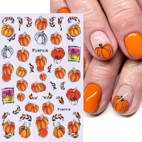 6 Sheets Fall Nail Stickers for Nail Art Pumpkin Maple Leaf Nail Decals 3D Self-Adhesive Thanksgiving Flower Leaves Design Nail Stickers Holiday Nail Art Supplies for Women Autumn Nail Art Decoration - style: Thanksgiving Nail Stickers-12