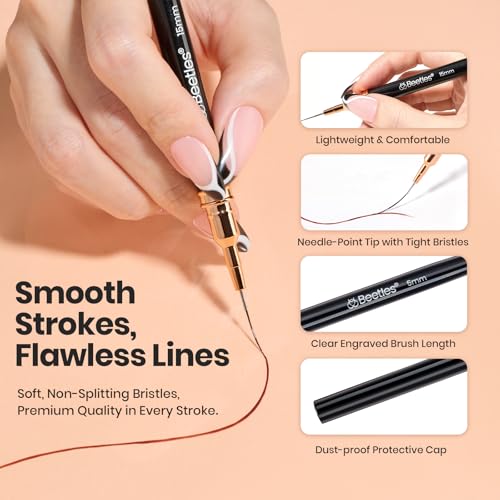 Beetles Liner Brushes for Nails 5pcs, Metallic Nail Art Brushes Black - color: A-Black-5